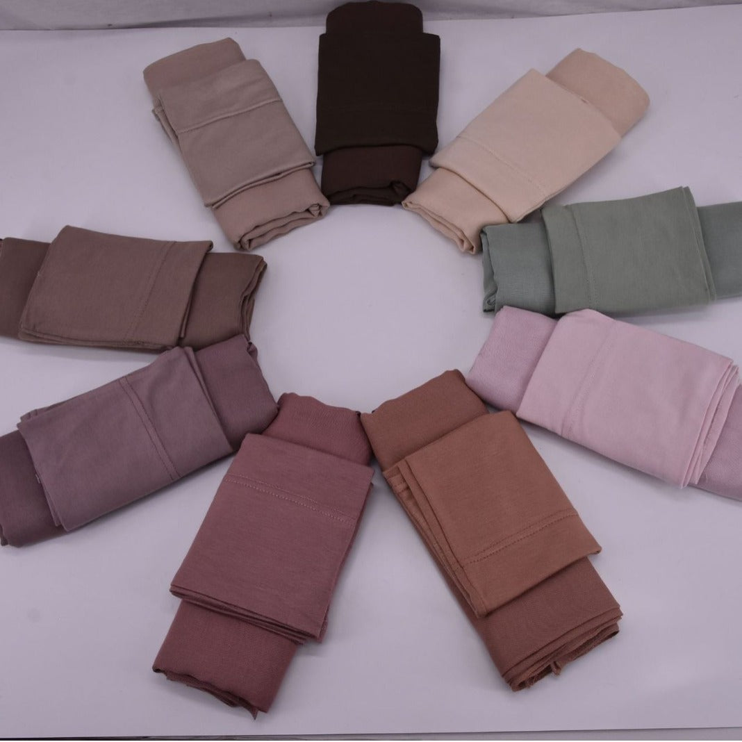 HYWJ066 110COLRO 70X180 single needle modal cotton hijab + jersey cap