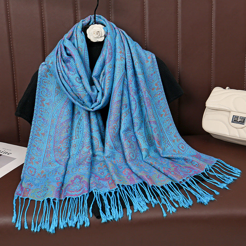 MY22 Cashew jacquard long scarf shawl tassel design - MinYang Fashion Apparel Accessory Manufacturer