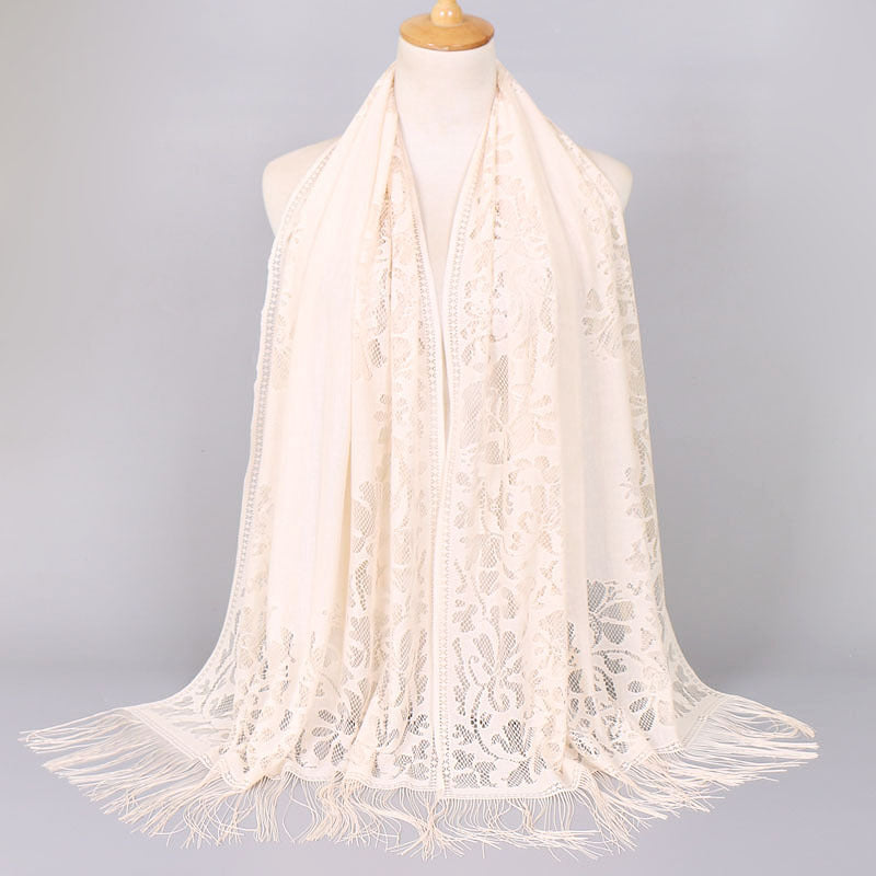 VS69 plain hollow lace tassel hijab