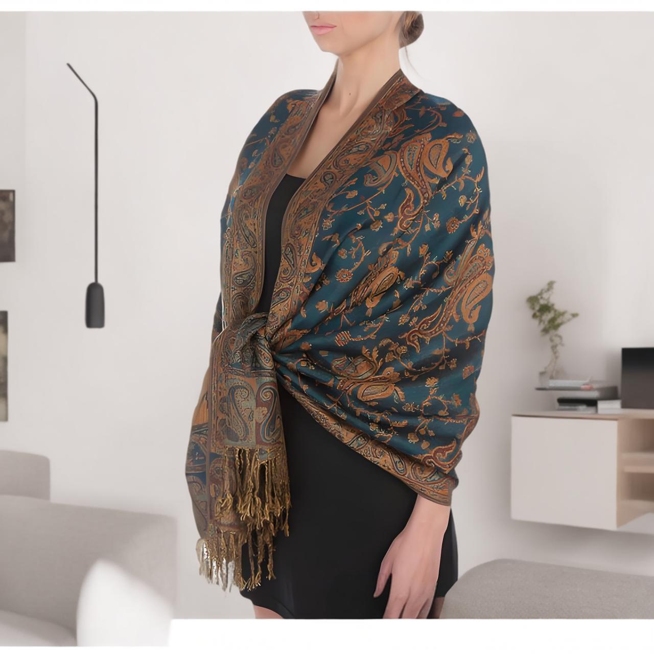 LAVEN Cashew print tassel Chinese style embroidered scarf - MinYang Fashion Apparel Accessory Manufacturer