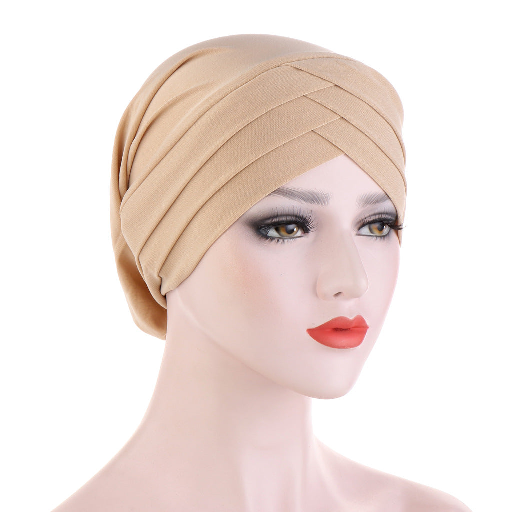 TJM-Crystal hemp forehead three cross plain hijab turban hat - MinYang Fashion Apparel Accessory Manufacturer