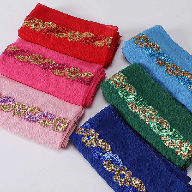 MSL228 plain pearl chiffon Selendang tudung lace Bronzing