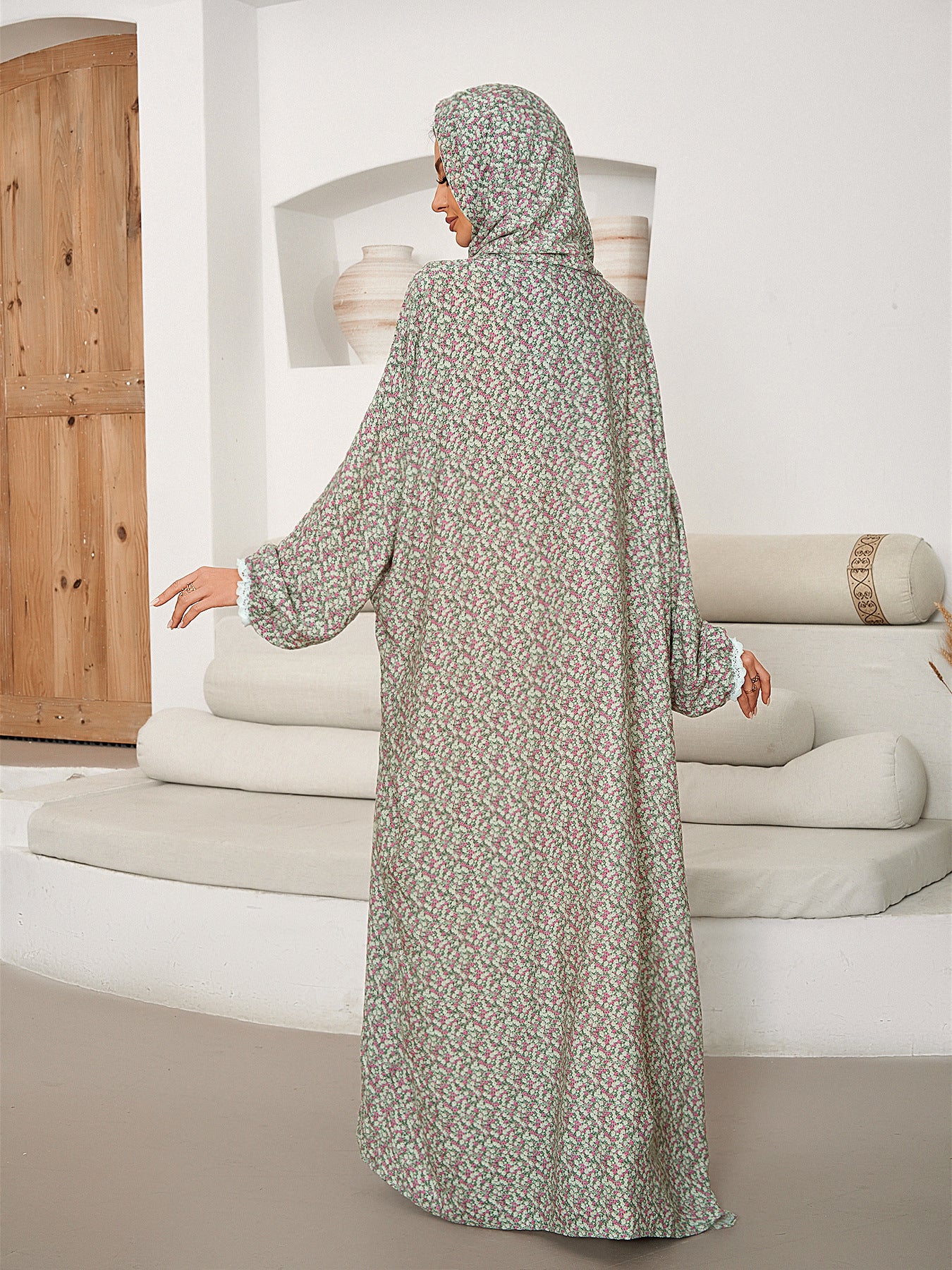 223 Muslim Plus Size Women's Traditional Scarf All-in-One Prayer Robe Fashion Printed Dress abaya