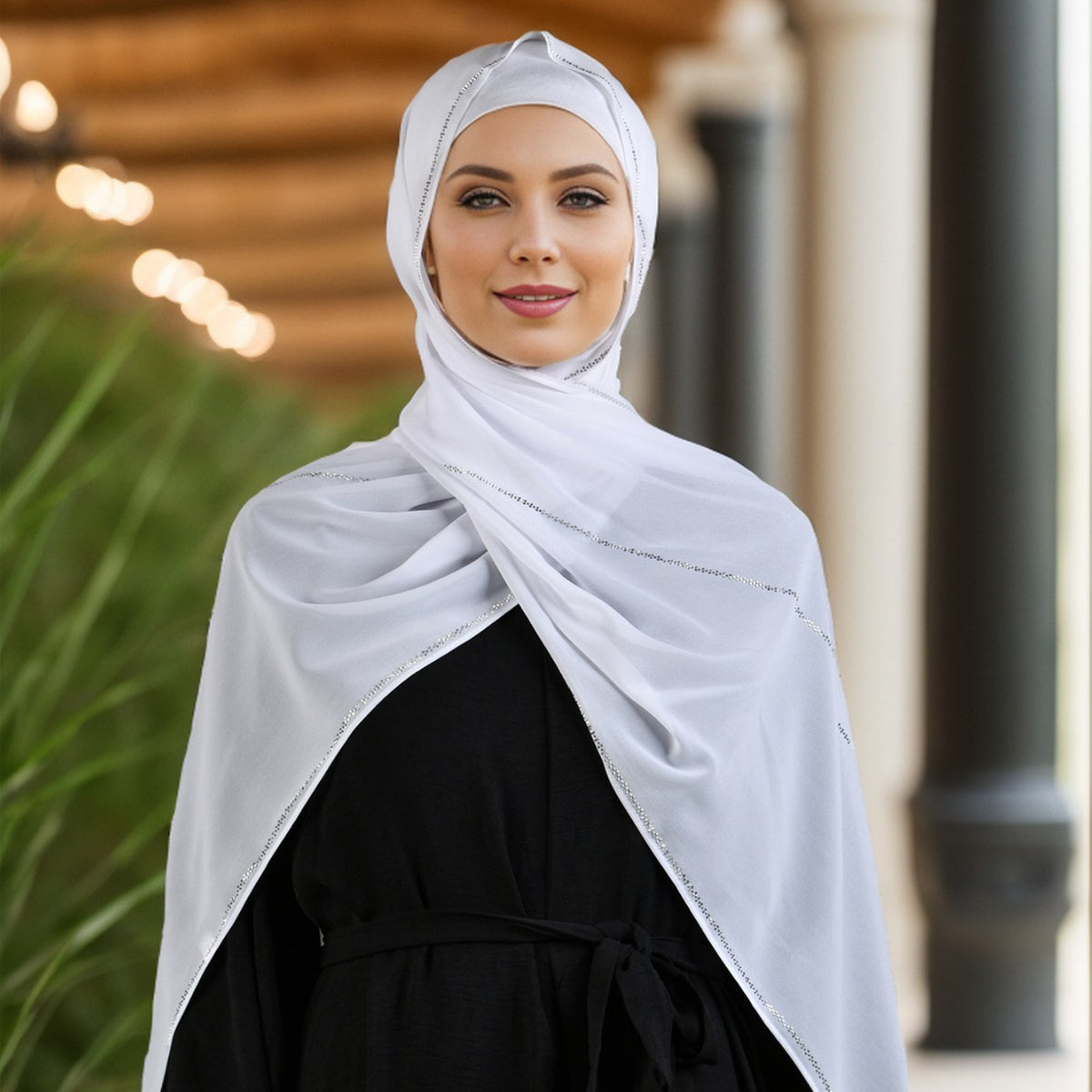 YW355 Pearl Chiffon Head Scarf - MinYang Fashion Apparel Accessory Manufacturer