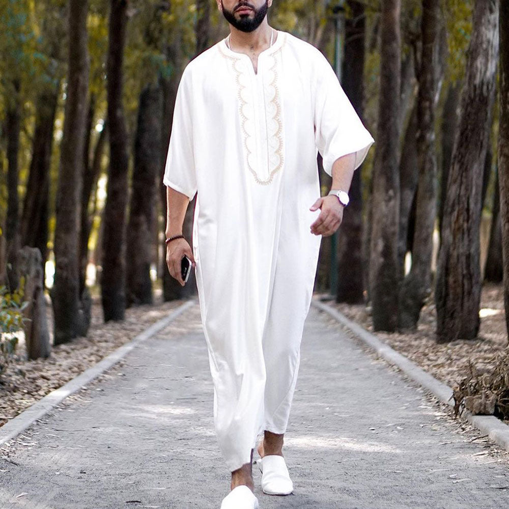 1134017 Foreign trade Muslim long-sleeved embroidered ethnic style Arab robe men's robes abaya - MinYang Fashion Apparel Accessory Manufacturer