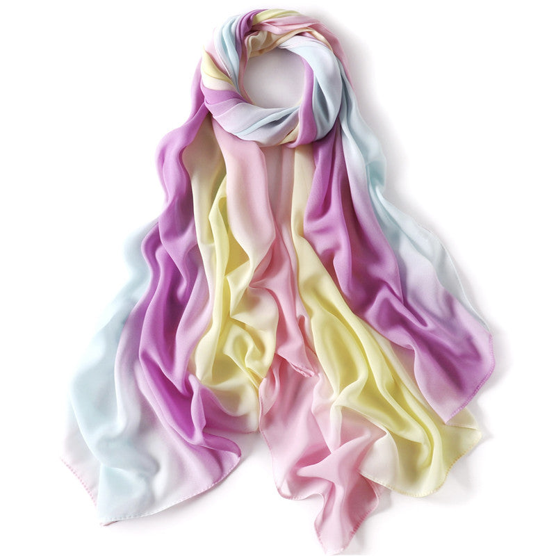 YZ19 Candy color print gradient rainbow stripe pearl chiffon hijab hijab/tudung printed hijab printed scarf Gradient