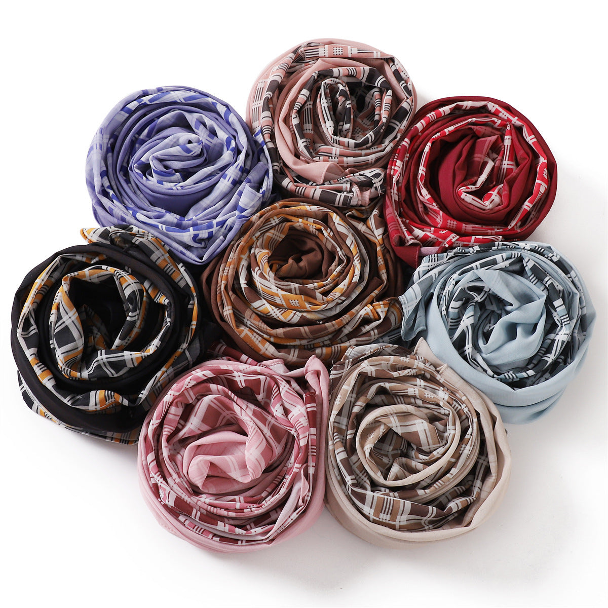 YZ209 Pearl chiffon solid color plus plaid hand-painted gradient gauze scarf sunscreen shawl hijab hijab/tudung printed hijab printed scarf - MinYang Fashion Apparel Accessory Manufacturer