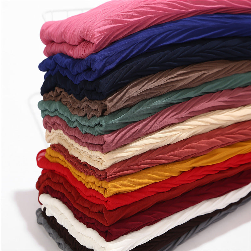 MSL072 New pearl chiffon pleated head scarf Fashion leaf wrinkled solid color scarf - MinYang Fashion Apparel Accessory Manufacturer
