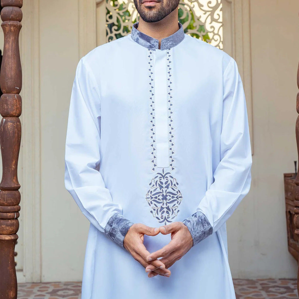 jl08 Foreign trade Muslim long-sleeved embroidered ethnic style Arab robe men's robes abaya
