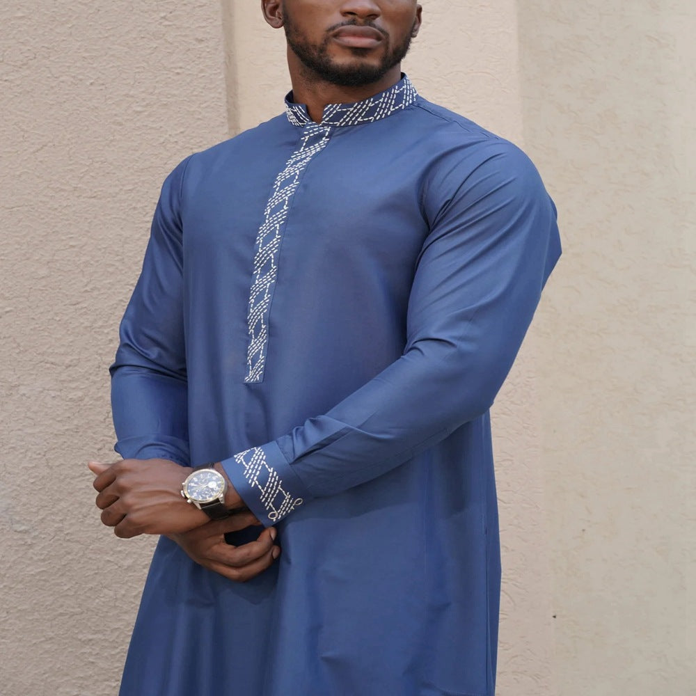 jl07 Foreign trade Muslim long-sleeved embroidered ethnic style Arab robe men's robes abaya
