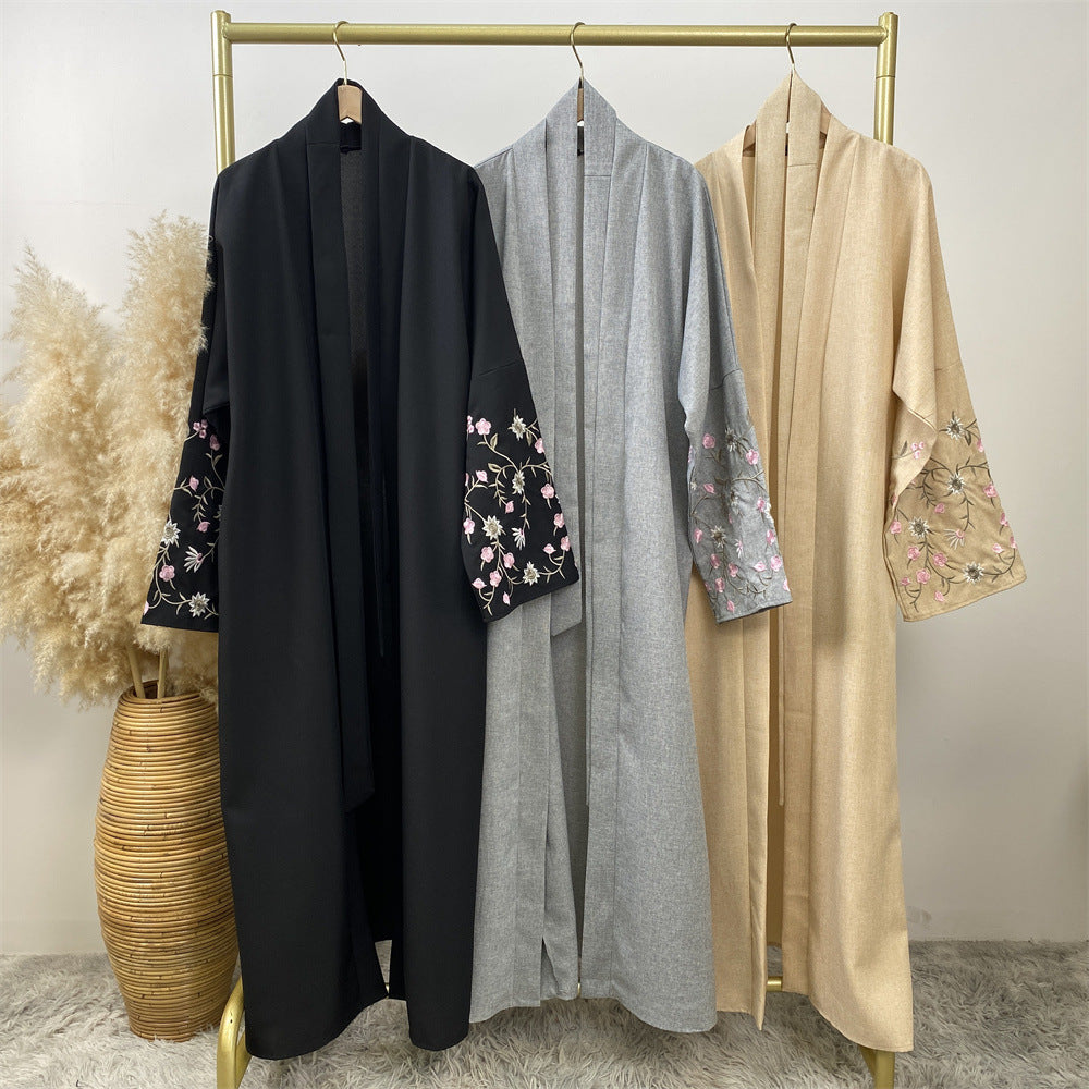 1666 Muslim embroidered loose tie cardigan robe - MinYang Fashion Apparel Accessory Manufacturer