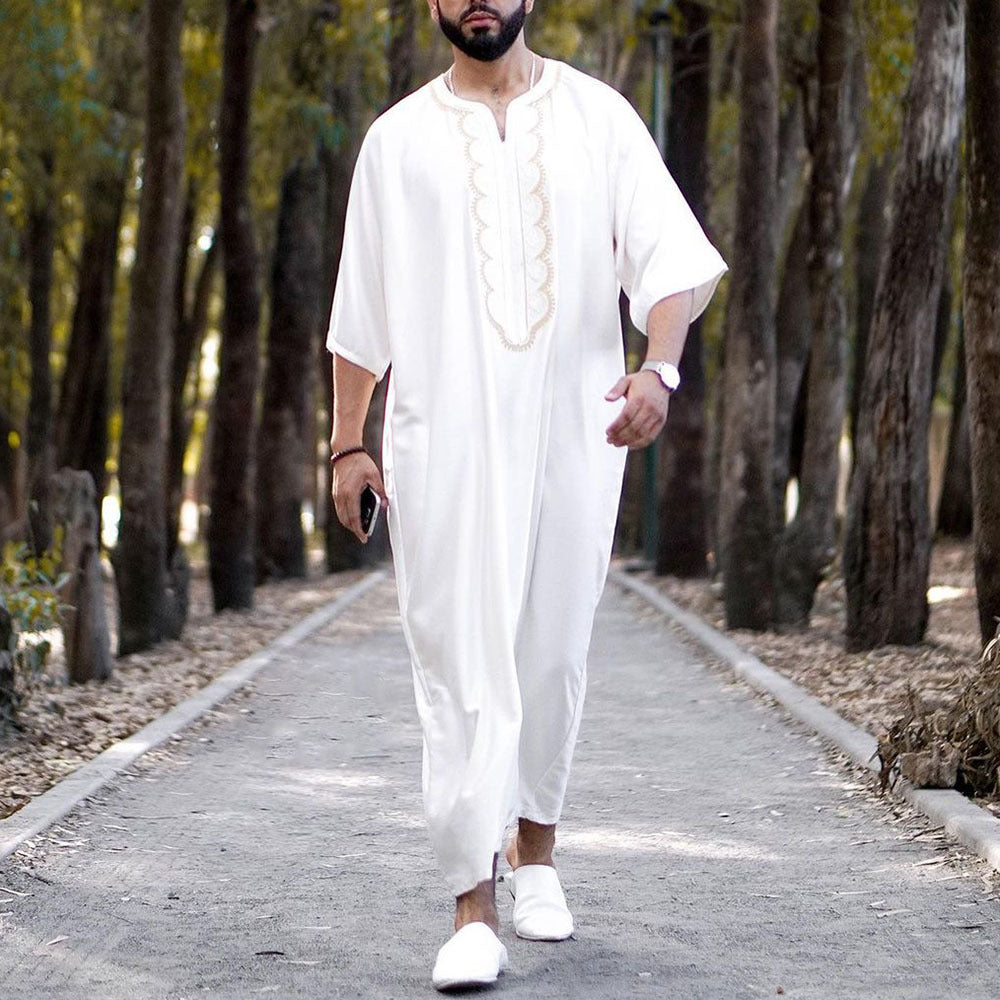 1134017 Foreign trade Muslim long-sleeved embroidered ethnic style Arab robe men's robes abaya - MinYang Fashion Apparel Accessory Manufacturer