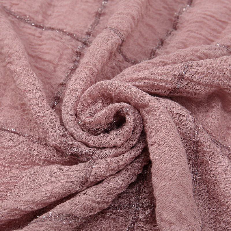 VS595 pleated cotton lattice stripe hijab