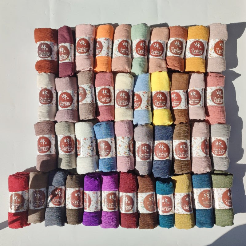WJ01 Cotton scarf solid color scarf wrinkled bubble scarf shawl headscarf