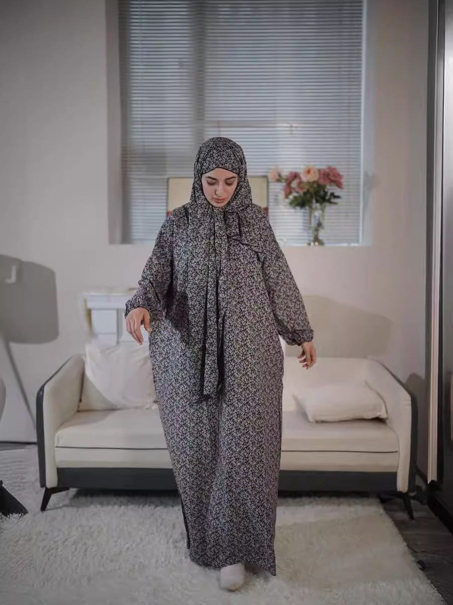 28  Plus Size Dress Muslim Women Traditional Scarf All-in-One High-end Elegant Prayer Robe Fashion Print  abaya  Dresses/gowns  prayer set - MinYang Fashion Apparel Accessory Manufacturer