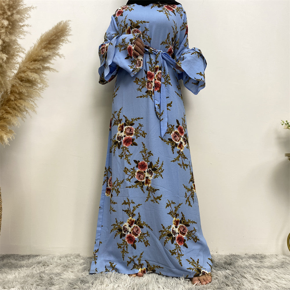 9071 printed flower abaya dress