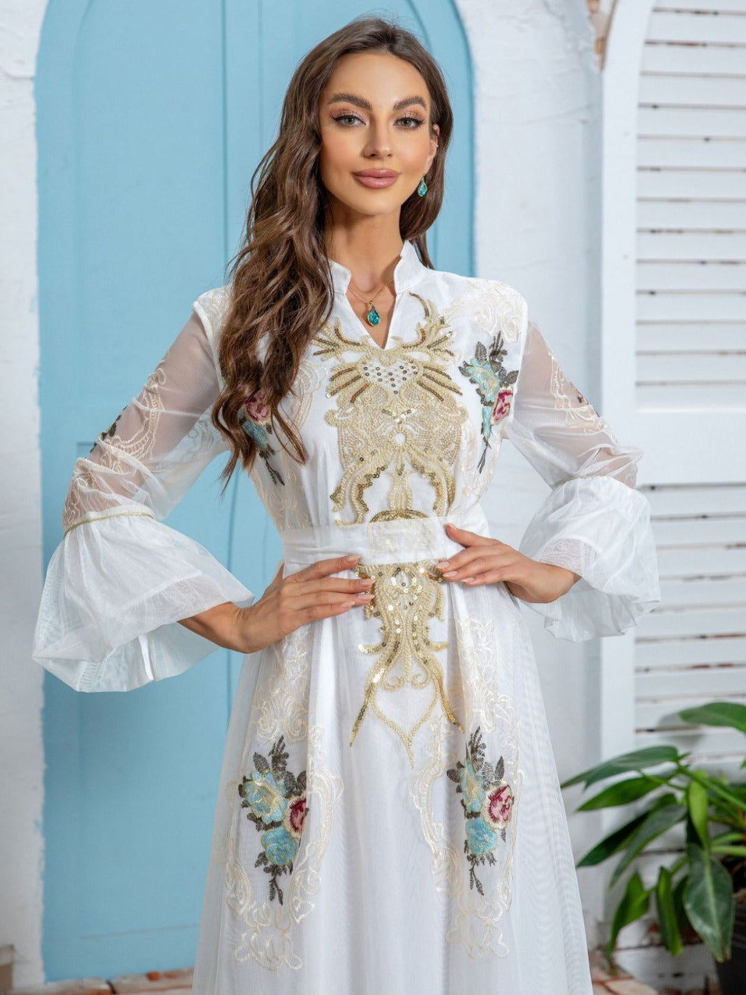 ZD021 Popular Muslim women's evening dress, sequin embroidered dress, Abaya robe