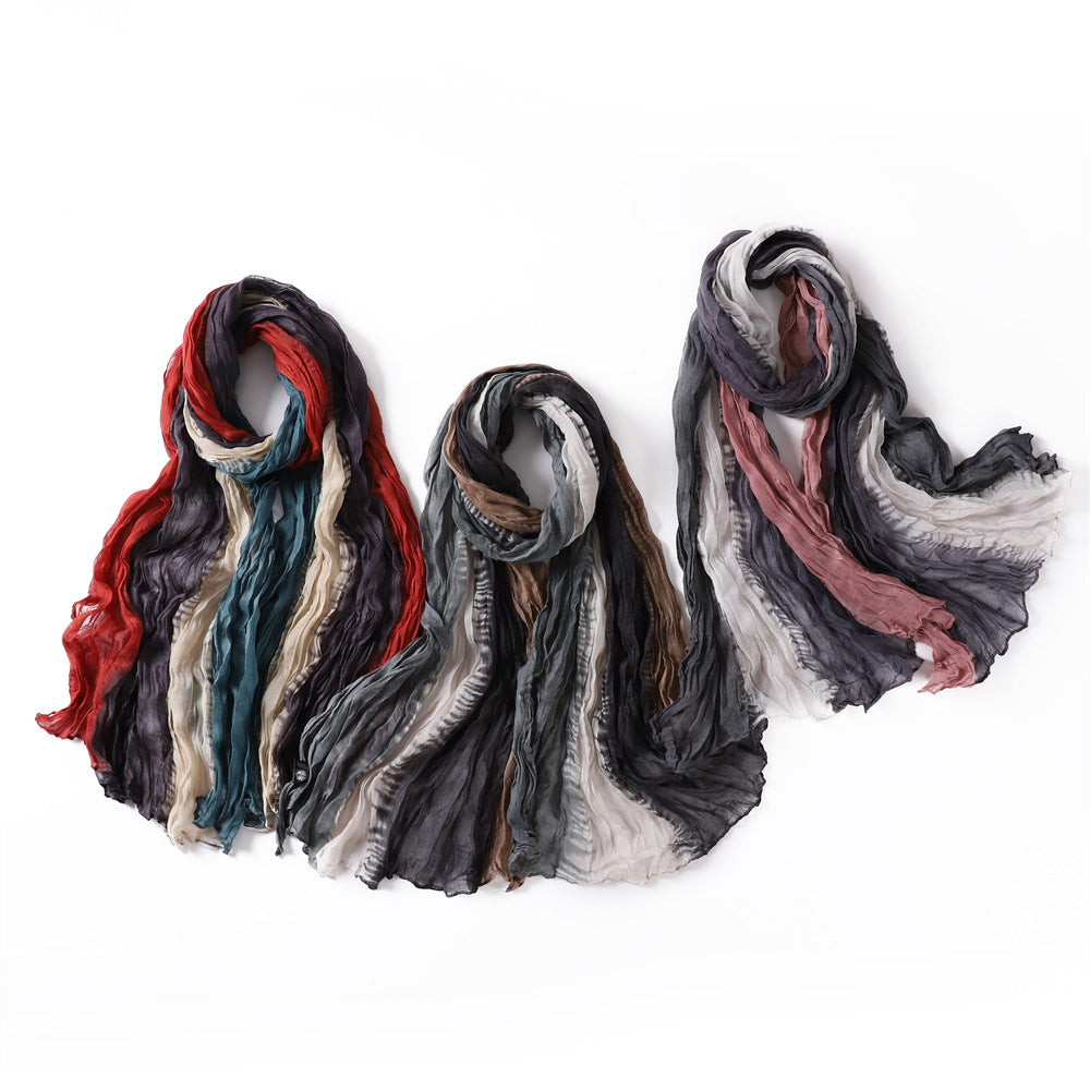 YZ68 Gradient Bali yarn wrinkled hand-painted long scarf rainbow color thin twist wrinkled scarf silk scarf sunscreen shawl plain hijab printed scarf hijab/tudung - MinYang Fashion Apparel Accessory Manufacturer