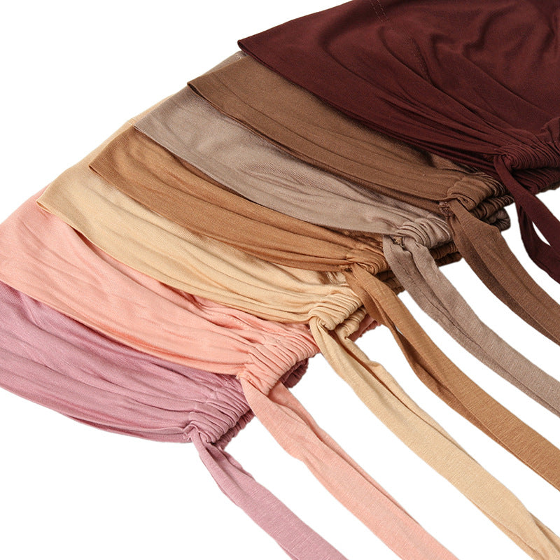 YS001 New solid color scarf modal elastic elastic tie bottom hat with spandex rope loop cap - MinYang Fashion Apparel Accessory Manufacturer