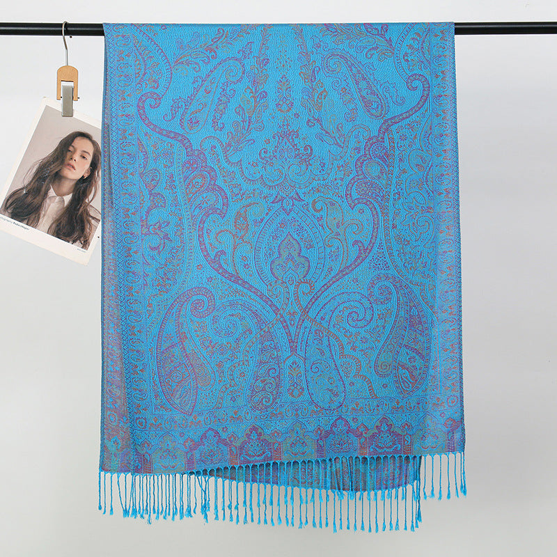 MY22 Cashew jacquard long scarf shawl tassel design - MinYang Fashion Apparel Accessory Manufacturer