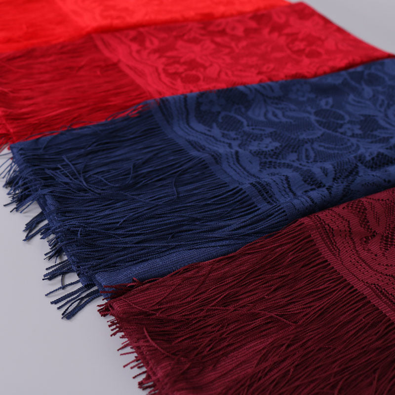 VS69 plain hollow lace tassel hijab