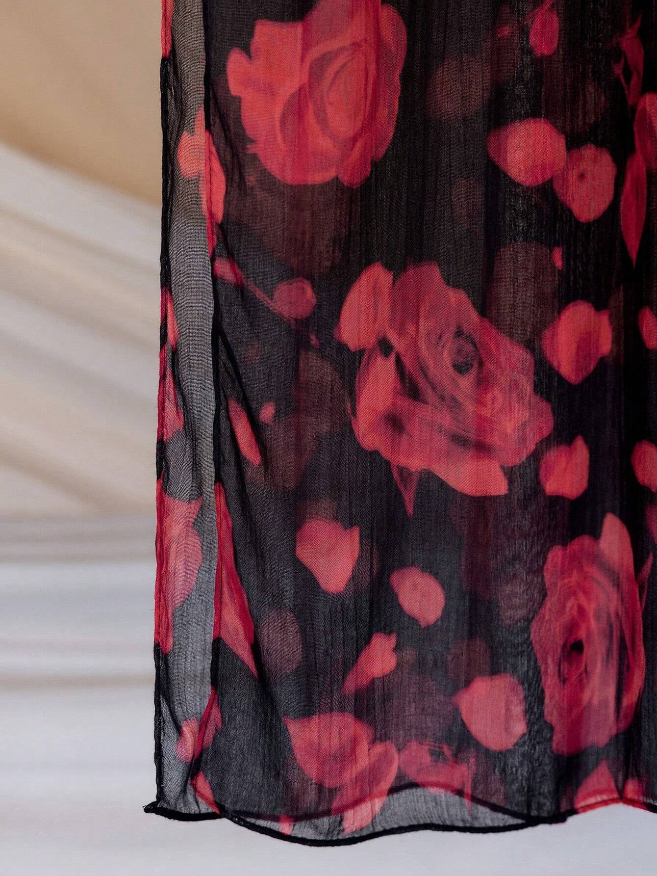 MYM16 Bufanda/hijab con estampado de flores rojas modal