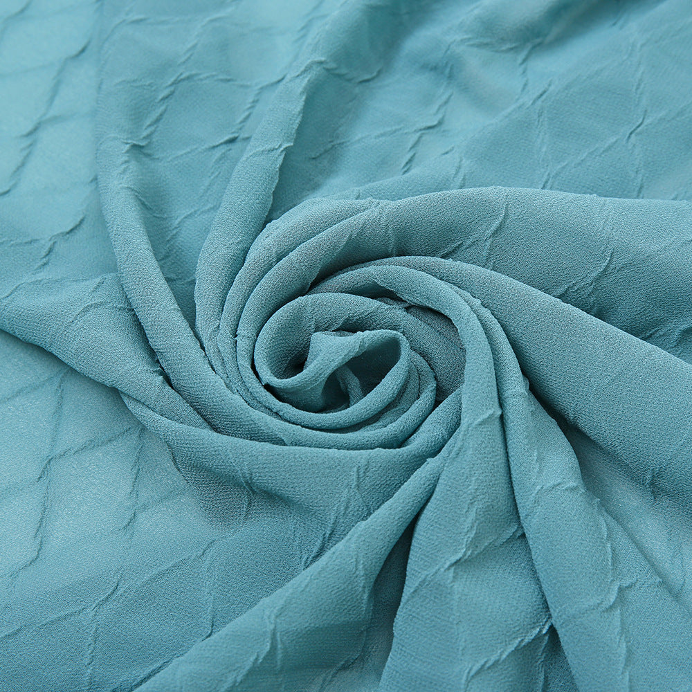 YW153 plain pleated rhombus lattice pearl chiffon hijab - MinYang Fashion Apparel Accessory Manufacturer