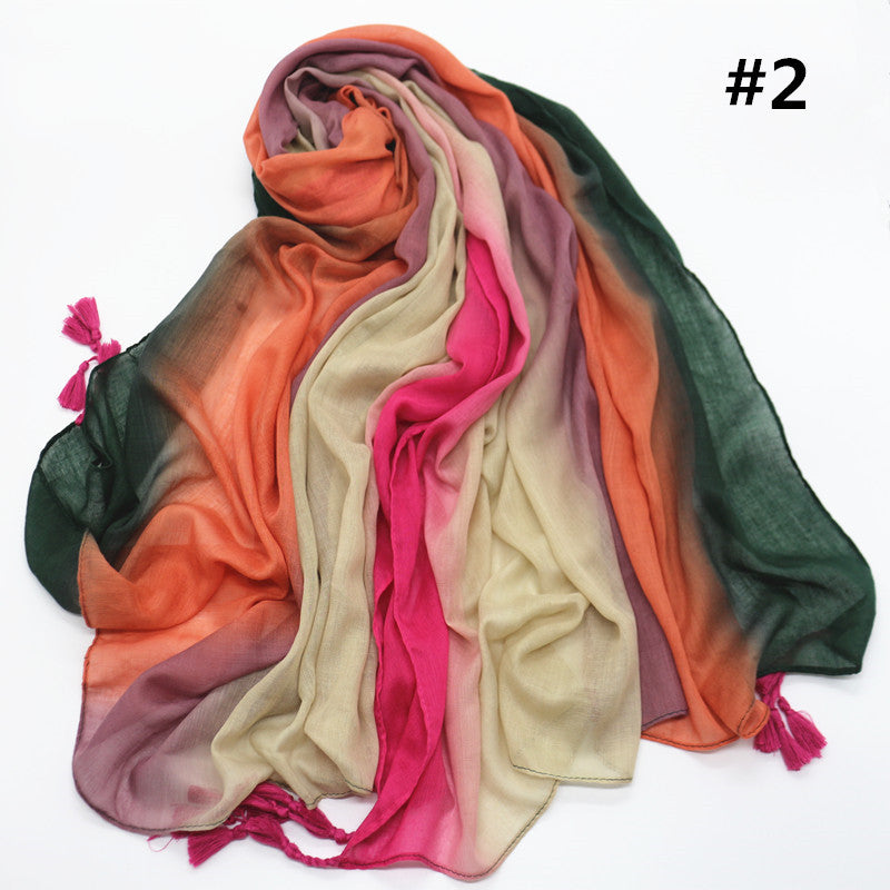 xmr Rainbow cotton and linen scarf Gradient hijab hijab/tudung printed hijab printed scarf - MinYang Fashion Apparel Accessory Manufacturer