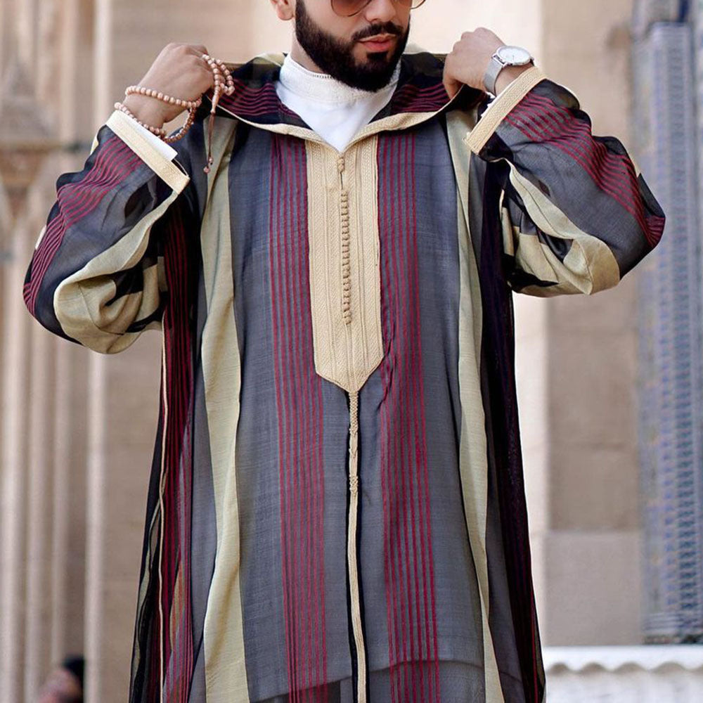 1133948 Lapel loose-fitting regular striped casual shirt men's robes abaya - MinYang Fashion Apparel Accessory Manufacturer