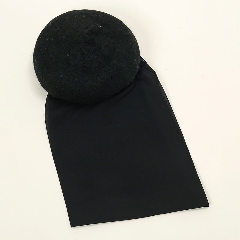 YW312 Women's scarf and hat set solid color pearl chiffon beret - MinYang Fashion Apparel Accessory Manufacturer