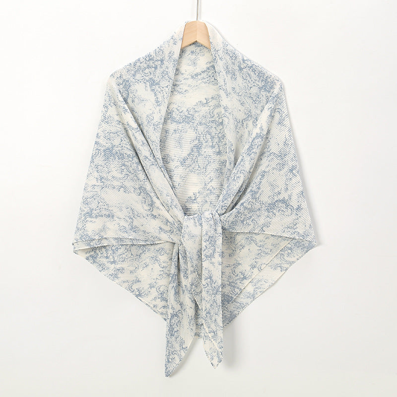 YW253 110*110 pleated printed pearl chiffon kerchief hijab
