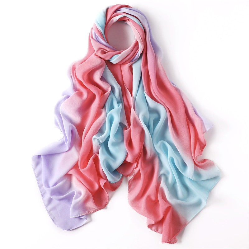 YZ19 Candy color print gradient rainbow stripe pearl chiffon hijab hijab/tudung printed hijab printed scarf Gradient