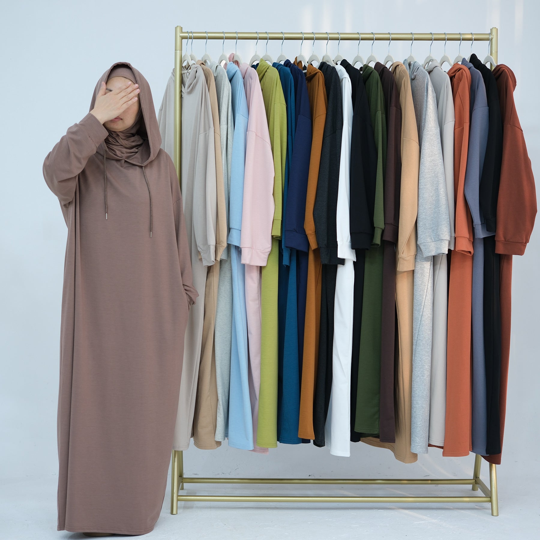 LR921 Solid color hooded sweater dress