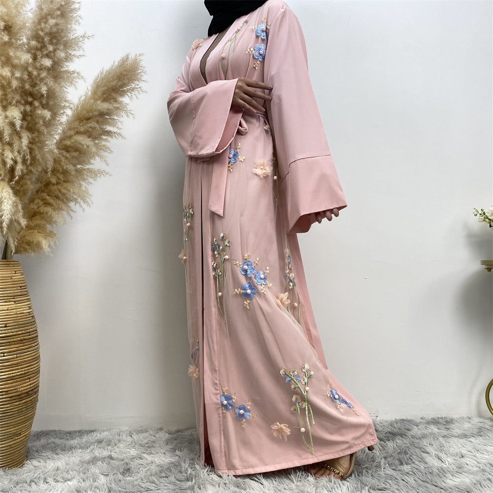 1845 Embroidered flower muslim abaya dress