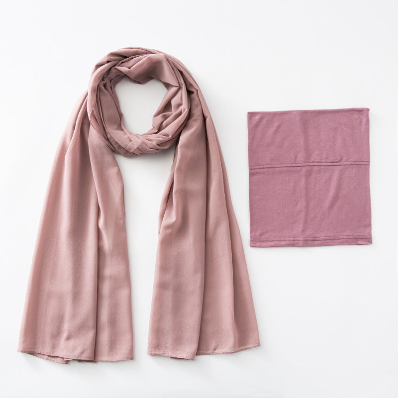 WJA73 plain chiffon Mercerized cotton under cap hijab set - MinYang Fashion Apparel Accessory Manufacturer