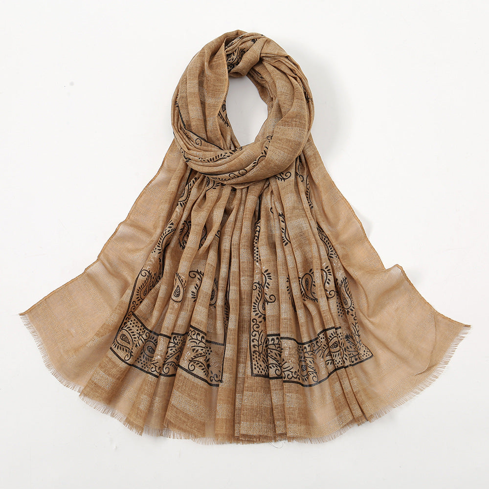 VS573 cashew printed cotton and linen hijab scarf - MinYang Fashion Apparel Accessory Manufacturer