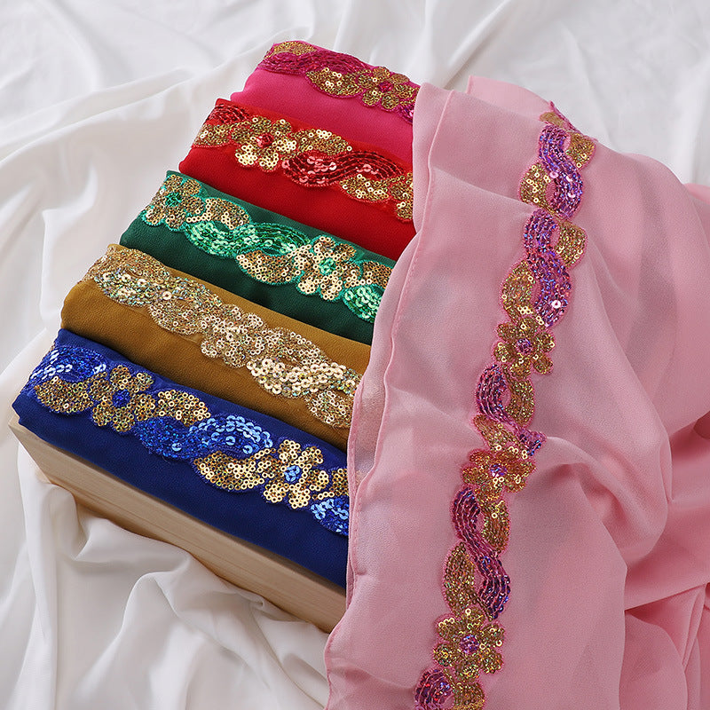 MSL228 plain pearl chiffon Selendang tudung lace Bronzing