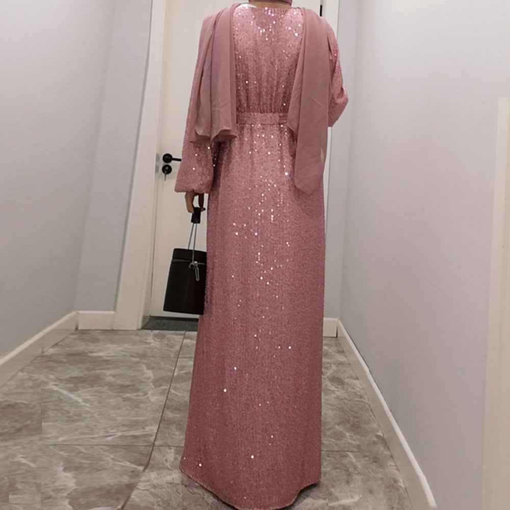 1336 sequin muslim abaya long dress