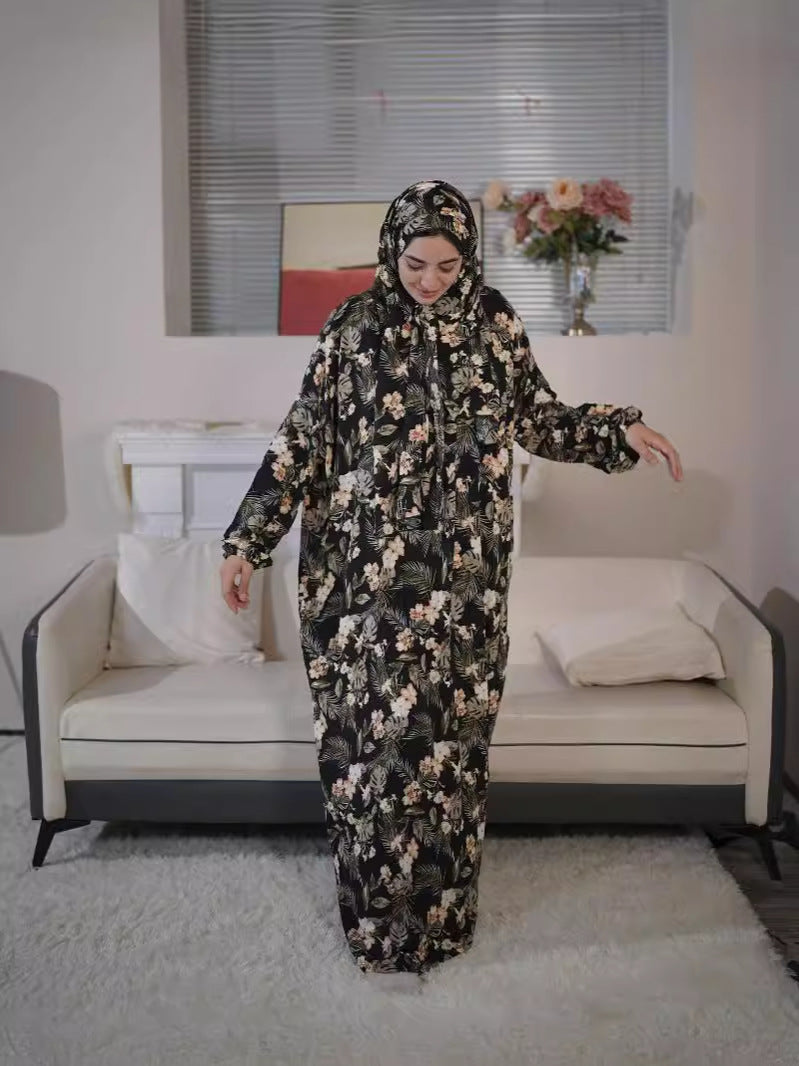 33 Cross-border large size women's printed robe Muslim scarf all-in-one worship clothes abaya Dresses/gowns prayer set