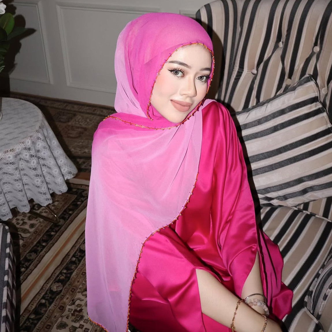 WJ055 Diamond Chiffon Omber Modal Hijab