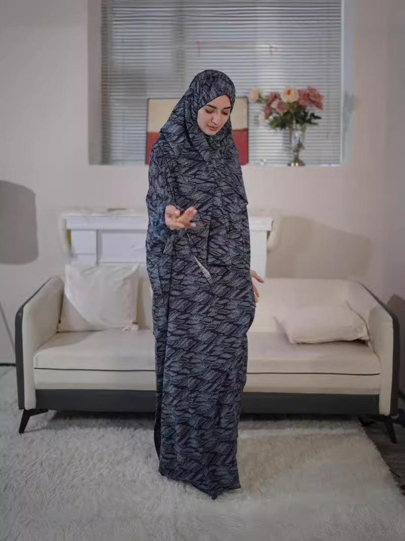 29 Spring and Summer Large Size Women's Islamic Scarf One-piece Prayer Robe Printed Worship Clothes Floral Robe abaya Dresses/gowns prayer set