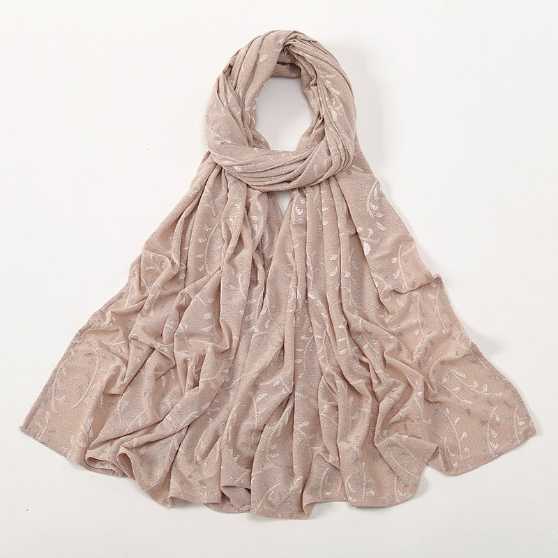 VS644 silver silk jacquard pleated hijab
