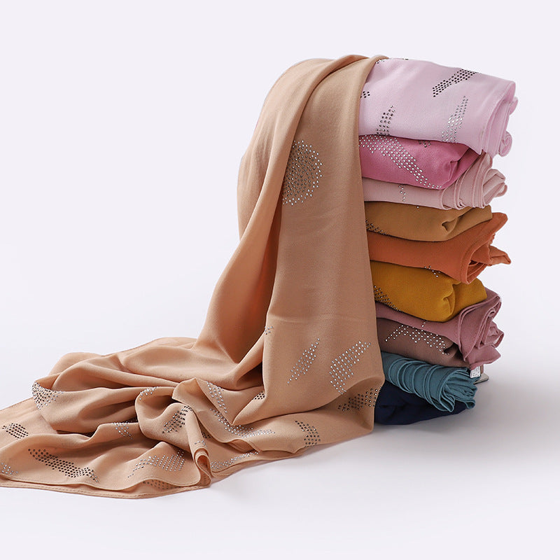 MSL246 plain pearl chiffon hot stamping diamond hijab  scarf - MinYang Fashion Apparel Accessory Manufacturer