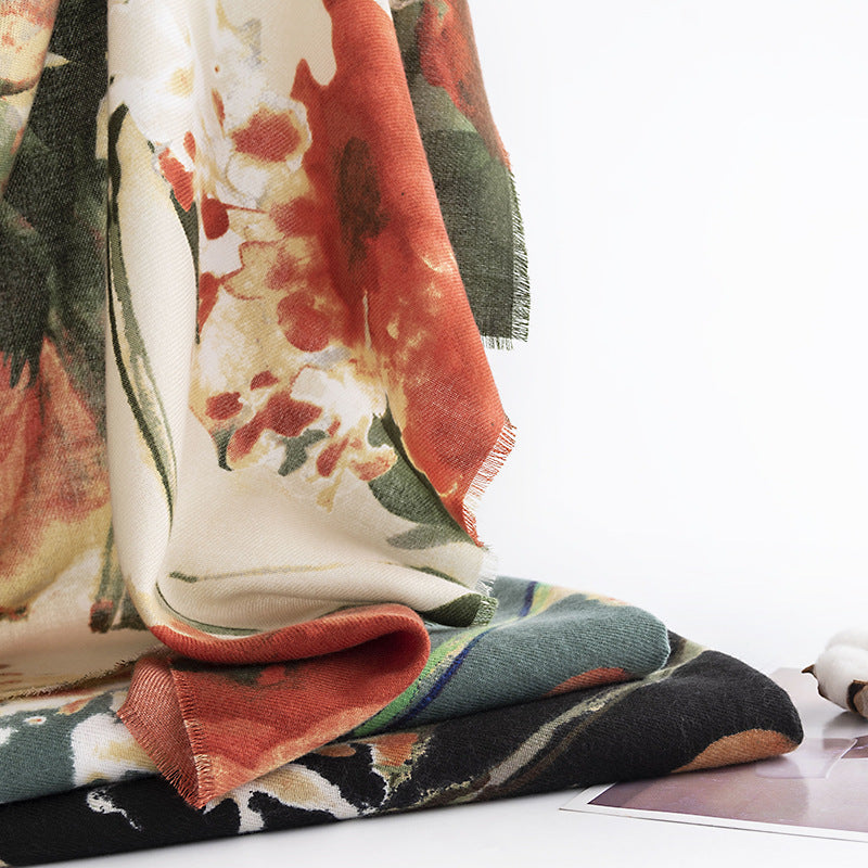 FH23-5404 Elegant Chinese style printed warm shawl scarf winter scarf