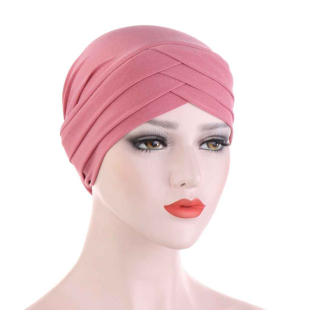 TJM-Crystal hemp forehead three cross plain hijab turban hat - MinYang Fashion Apparel Accessory Manufacturer