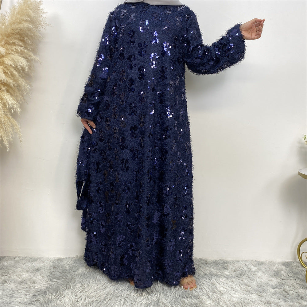 6189 vestido abaya musulmán con borlas de lentejuelas