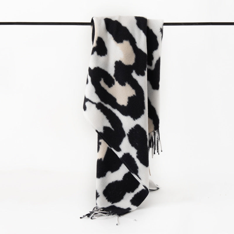 FH24-5771 Faux Cashmere Scarf Black Cow Pattern hijab scarf printed scarf winter scarf