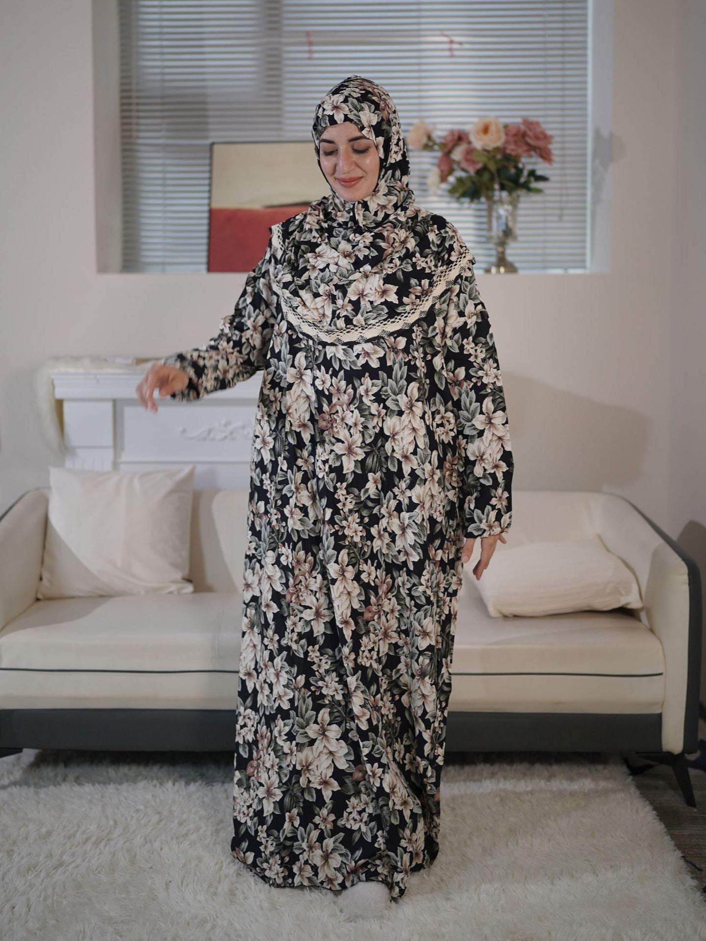 9797 Middle East plus size women's new Muslim lace hooded prayer robe fashion African flower robe dress
