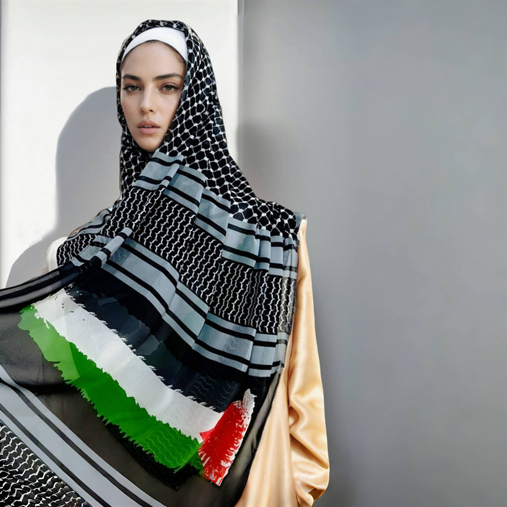 WJA290 Chiffon Printed Event Decorative Scarf Shawl Head Scarf Palestinian Head Scarf