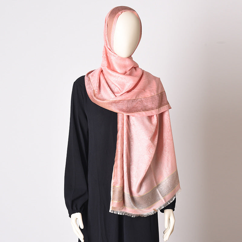 03-7 Selendang sutera berjalur selendang persegi selendang pelindung matahari gaya eksotik mewah mewah Eropah dan Amerika Syarikat jualan panas selendang sutera besar kasual tudung polos bercetak selendang bercetak tudung hijab/tudung